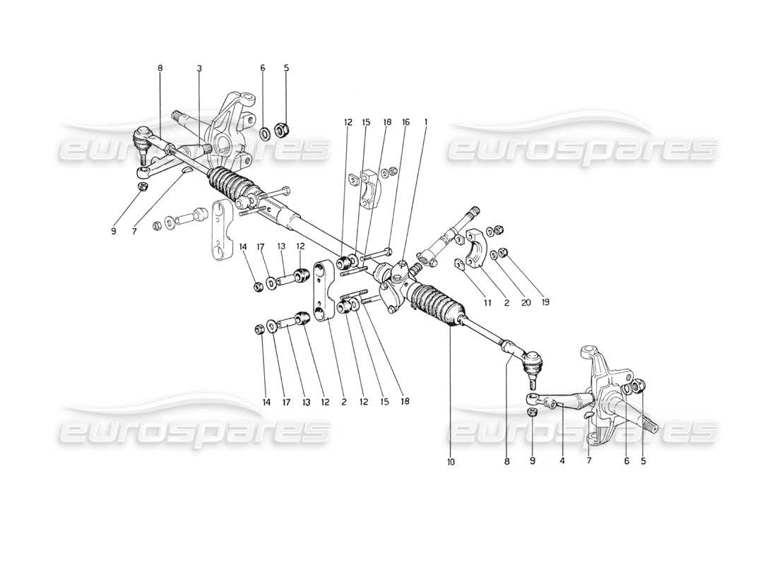 ferrari 208 gt4 dino (1975) teilediagramm für lenkgetriebe und gestänge