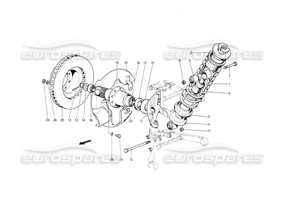 ferrari 512 bb vorderradaufhängung. stoßdämpfer-teilediagramm