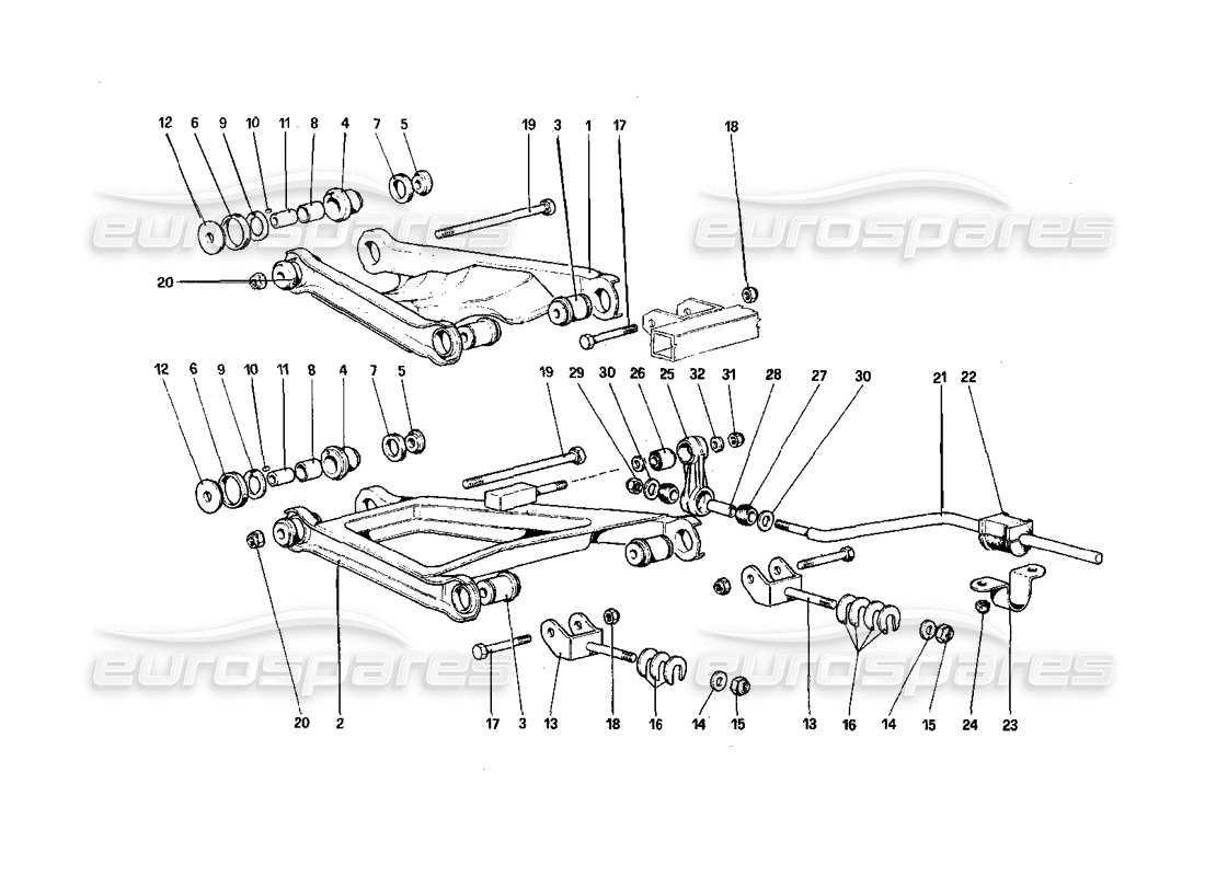 ferrari 308 quattrovalvole (1985) hinterradaufhängung - dreieckslenker-teilediagramm