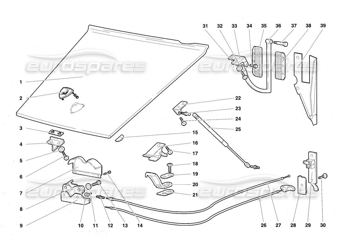 lamborghini diablo vt (1994) fronthaube teilediagramm