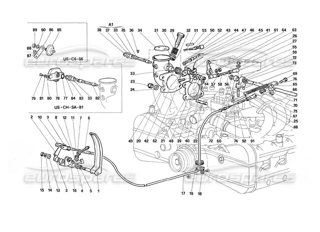 ferrari testarossa (1987) drosselklappensteuerung teilediagramm