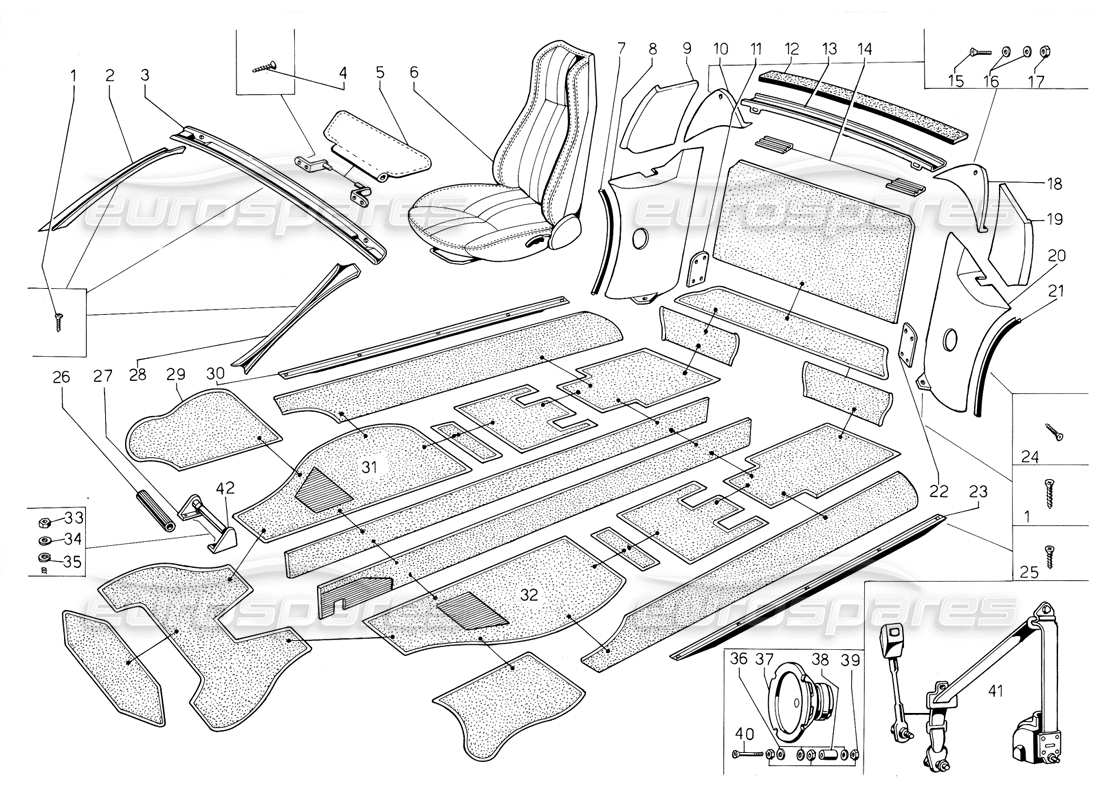 lamborghini jalpa 3.5 (1984) teilediagramm für sitze, zubehör und verkleidungen