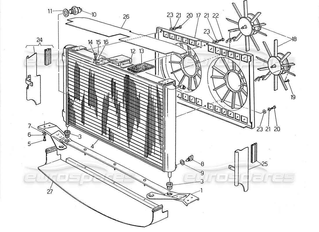 maserati 2.24v teilediagramm für kühler und kühllüfter