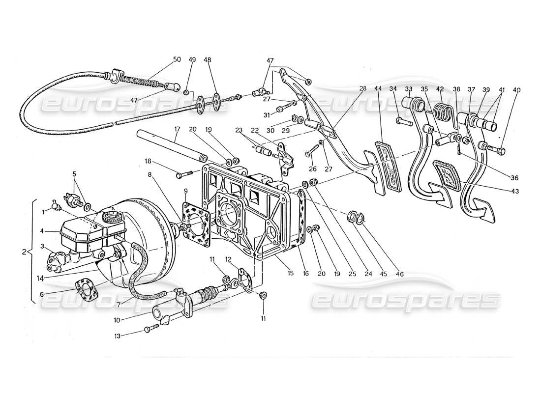 maserati 2.24v pedalbaugruppe - teilediagramm für bremskraftverstärker-kupplungspumpe