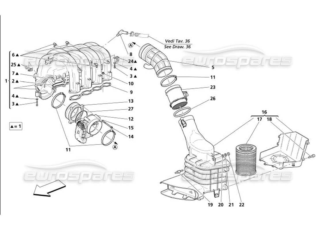 maserati 4200 spyder (2005) teilediagramm des luftansaugkrümmers