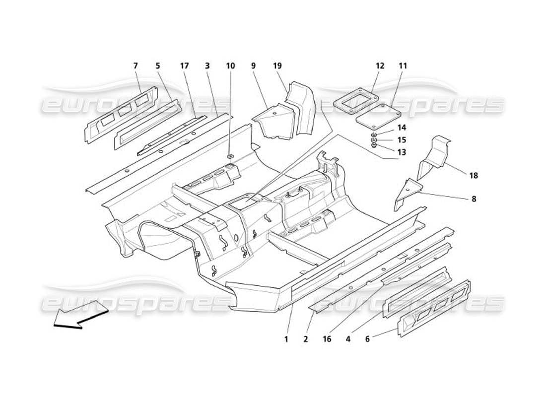 maserati 4200 spyder (2005) teilediagramm der zentralen struktur