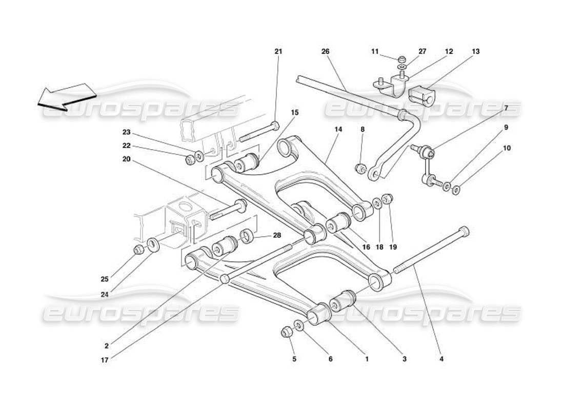 ferrari 550 barchetta hinterradaufhängung - teilediagramm für querlenker und stabilisator