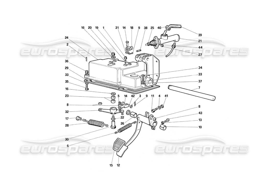 ferrari testarossa (1990) teilediagramm der kupplungsausrücksteuerung