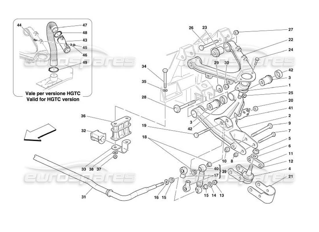ferrari 575 superamerica vorderradaufhängung - teilediagramm für querlenker und stabilisator