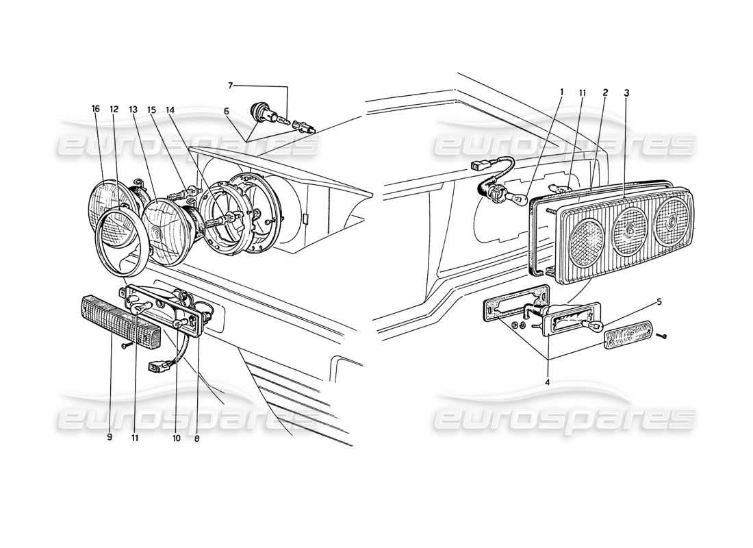 ferrari 208 gt4 dino (1975) lichter teilediagramm