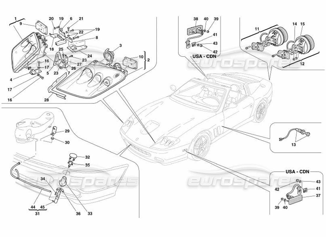 ferrari 575 superamerica teilediagramm für vorder- und rücklichter