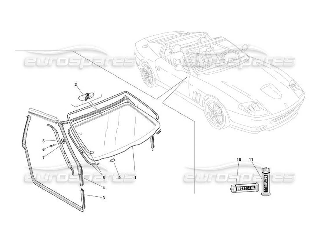 ferrari 575 superamerica teilediagramm für gläser und dichtungen