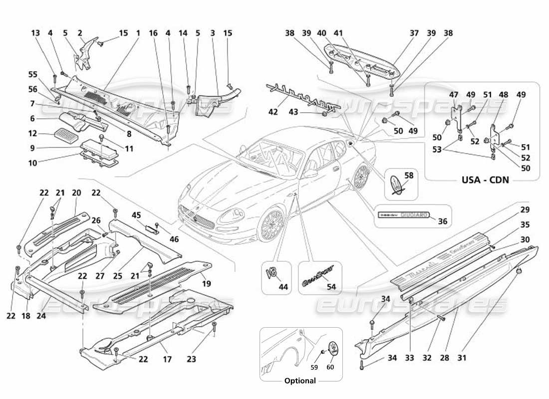 maserati 4200 gransport (2005) schilder und abschlussteildiagramm