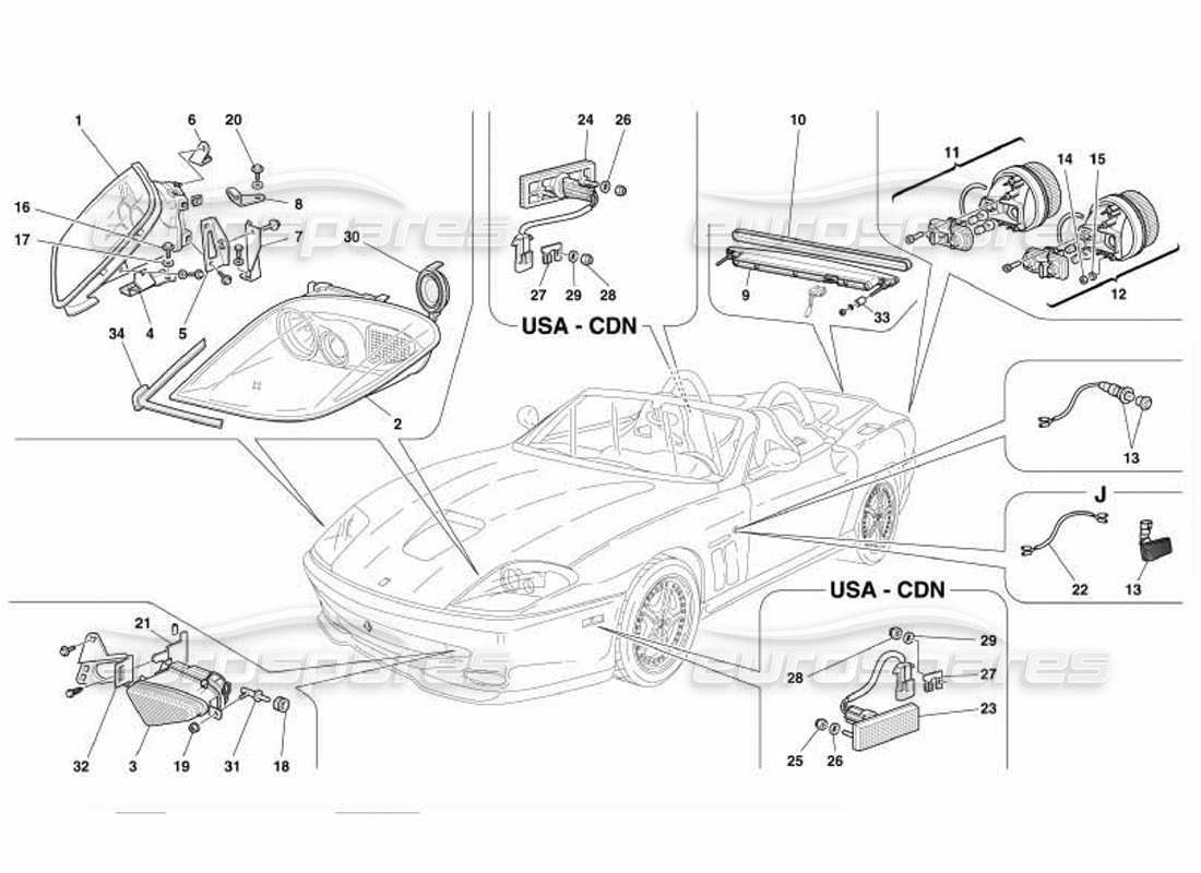 ferrari 550 barchetta teilediagramm für vorder- und rücklichter