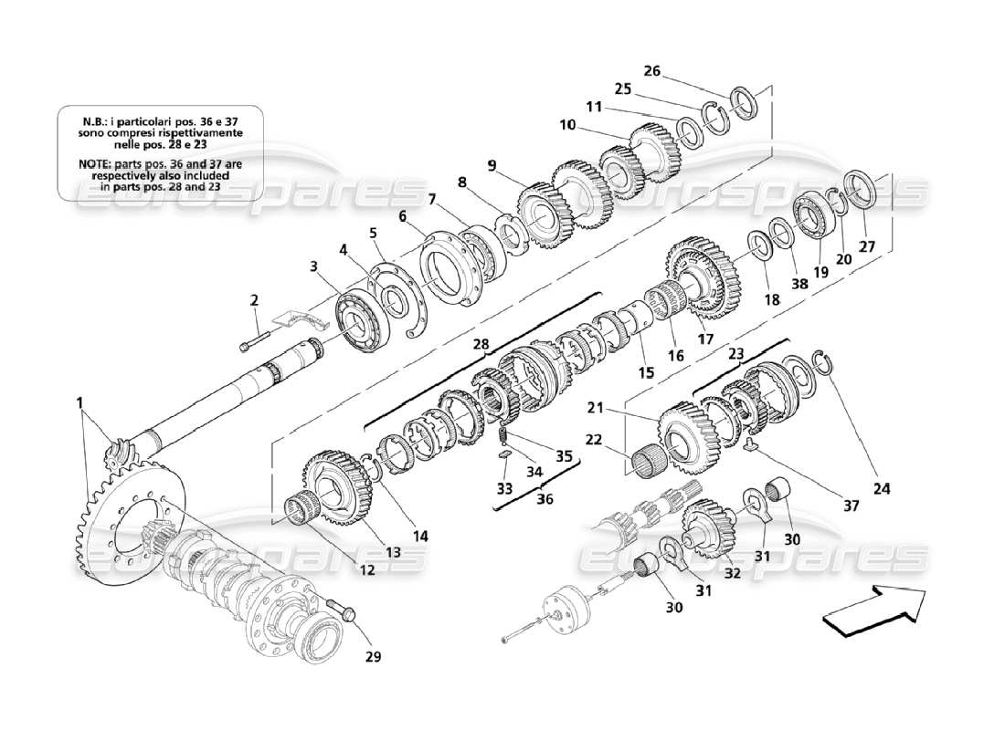 maserati qtp. (2006) 4.2 teilediagramm für vorgelegewellenräder