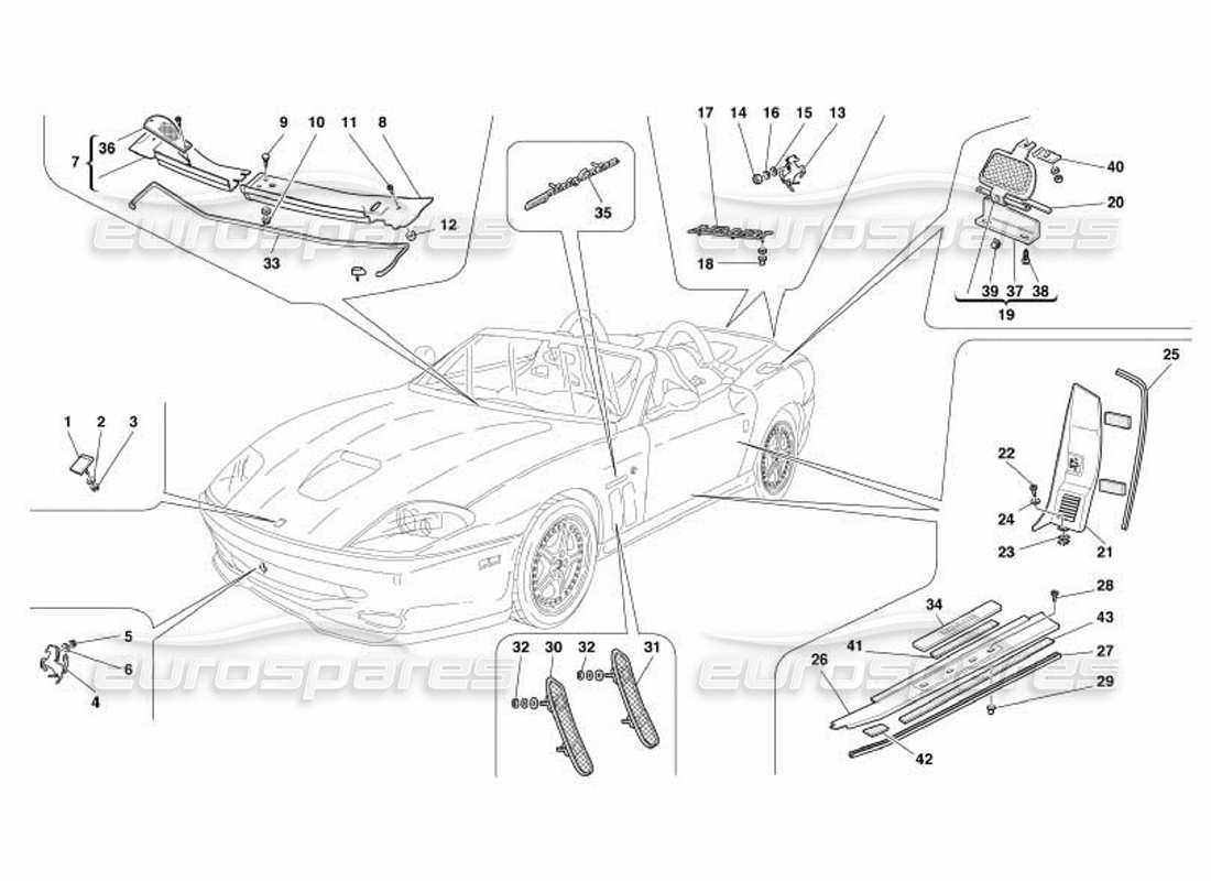 ferrari 550 barchetta teilediagramm für außenverkleidungen