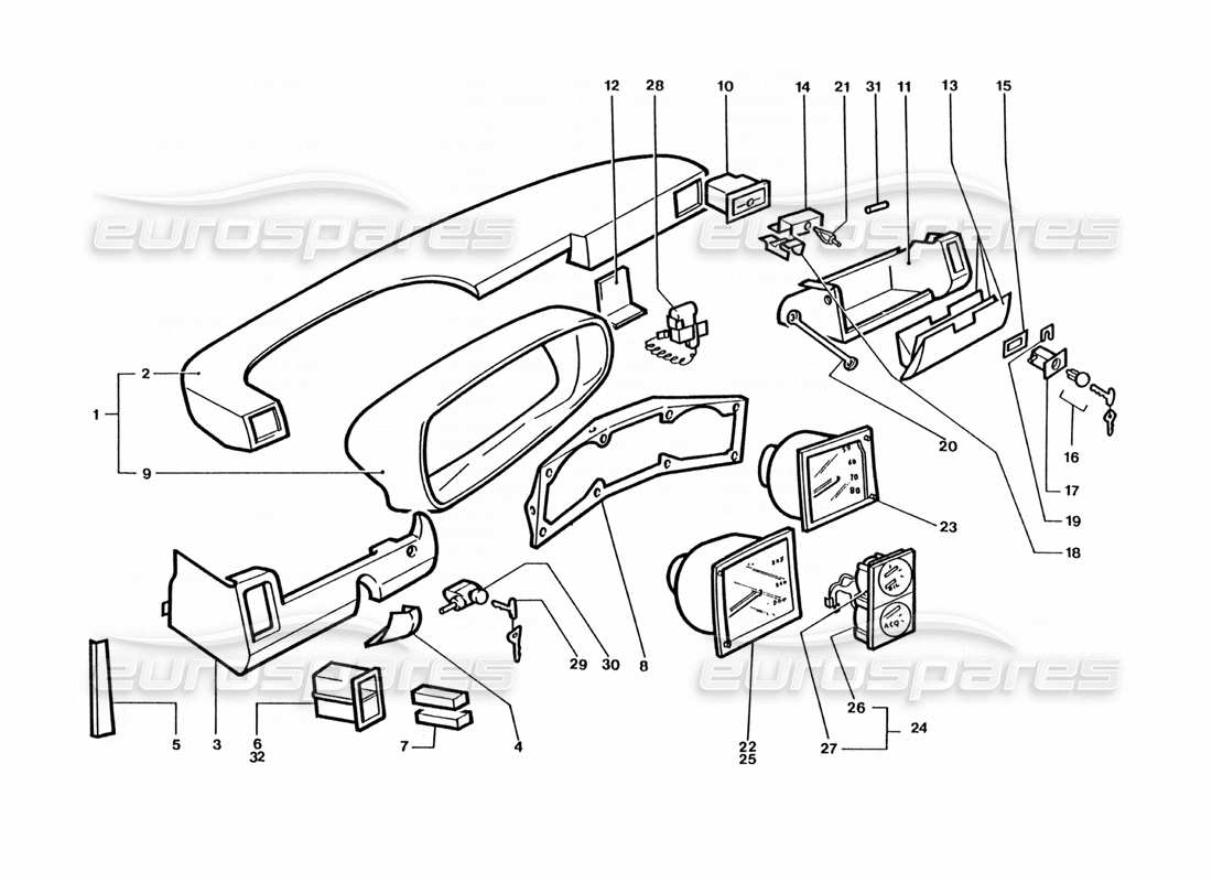ferrari 400 gt / 400i (coachwork) teilediagramm für armaturenbrett und instrumente