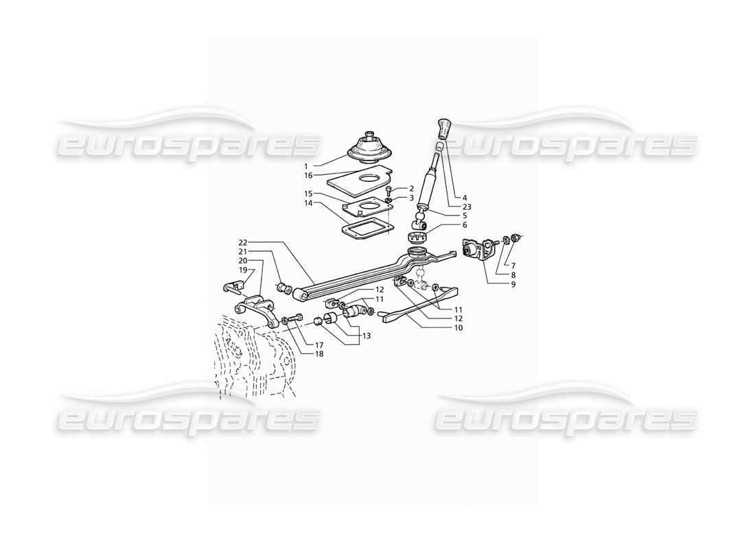 maserati qtp v8 (1998) getrag-getriebe - 6 geschwindigkeit: teilediagramm für externe steuerungen