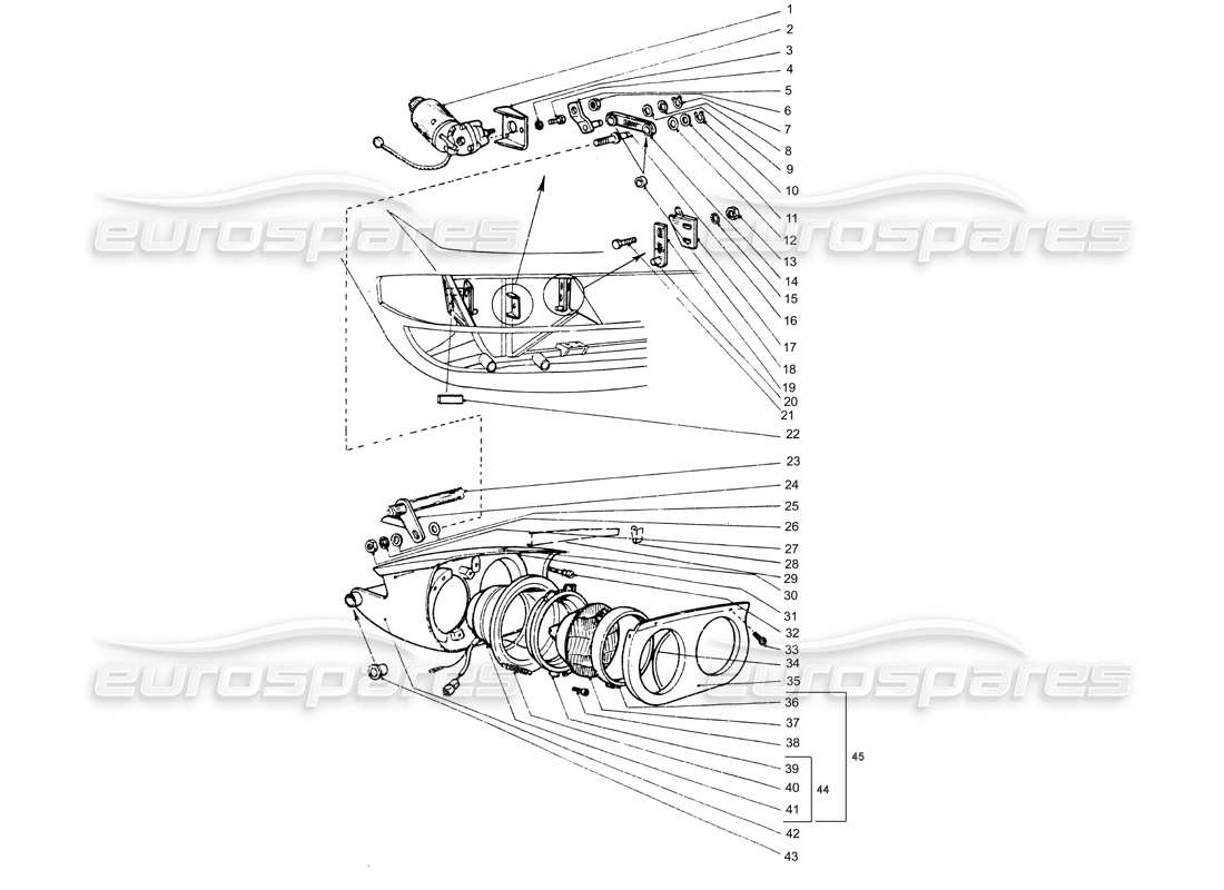 ferrari 365 gtb4 daytona (coachwork) vordere scheinwerfer und motorteilediagramm