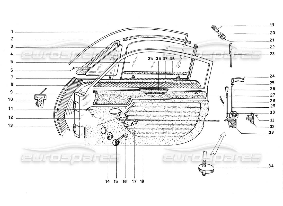 ferrari 206 gt dino (coachwork) teilediagramm für türen, verkleidungen und endbearbeitungen