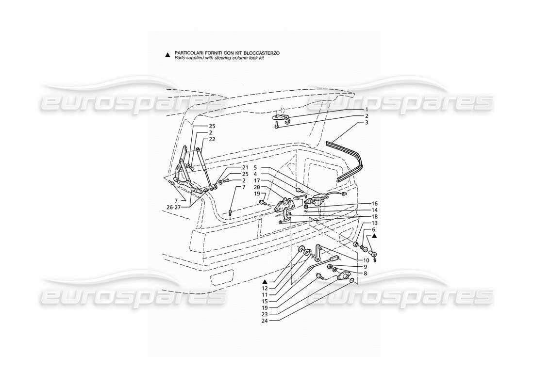 maserati ghibli 2.8 (abs) kofferraumdeckel: scharniere, teilediagramm zur kofferraumdeckelentriegelung