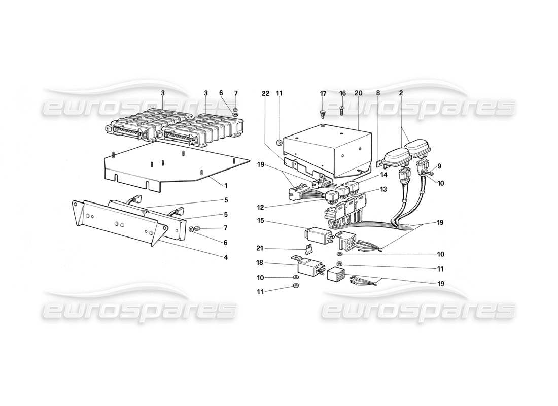 ferrari testarossa (1990) elektrische steuerungen für ke - jetronic und auspuff teilediagramm