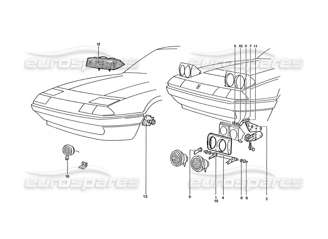 ferrari 400 gt / 400i (coachwork) teilediagramm für frontscheinwerfer und motoren