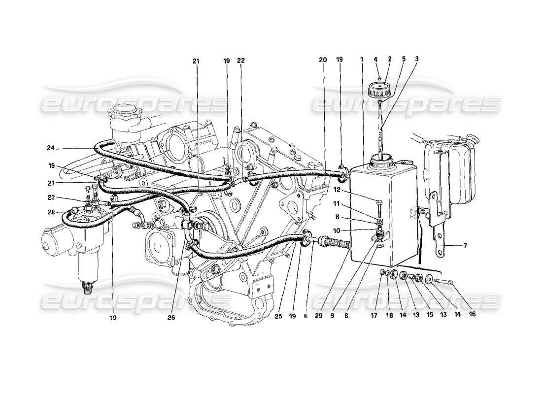 ferrari 400i (1983 mechanical) öltank für servolenkung - öl pneumatische niveauregulierung (gültig für rhd-versionen) teilediagramm
