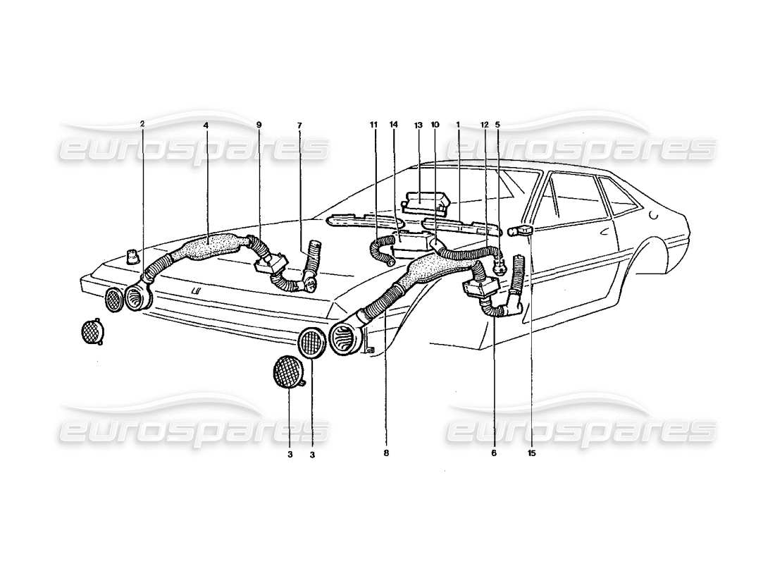 ferrari 400 gt / 400i (coachwork) teilediagramm für vordere heizmatrix und gebläse
