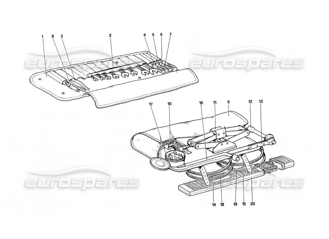 ferrari 308 quattrovalvole (1985) teilediagramm des werkzeugsatzes