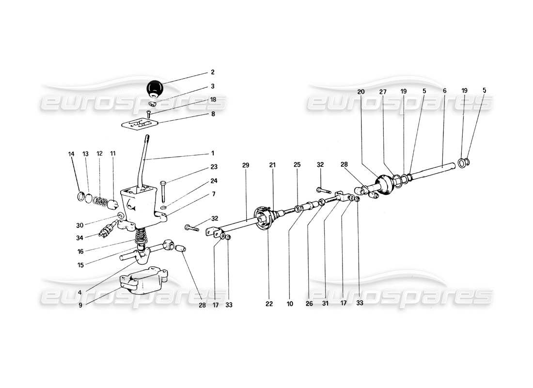 ferrari 308 quattrovalvole (1985) teilediagramm für externe getriebesteuerungen