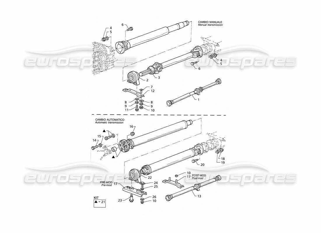 maserati qtp v8 (1998) propellerwelle und träger teilediagramm