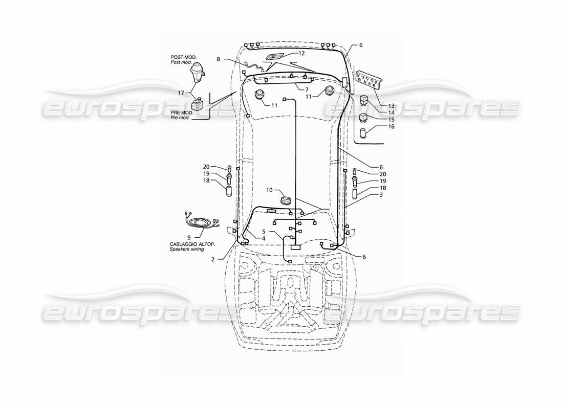 maserati ghibli 2.8 (abs) elektrisches system: teilediagramm für kofferraum, türen und fahrgastraum (linkslenker)