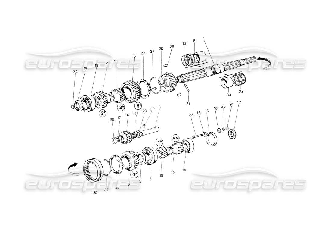 ferrari 512 bb teilediagramm für hauptwellenzahnräder