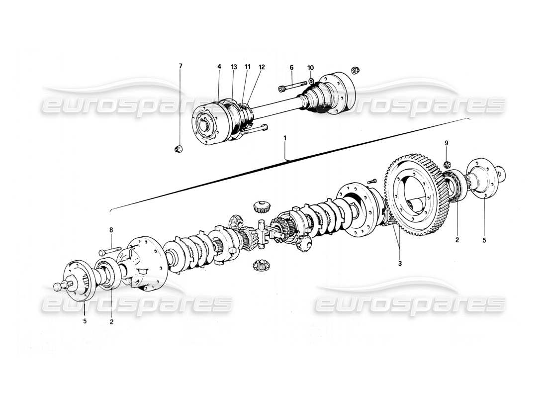 ferrari 308 quattrovalvole (1985) teilediagramm für differential und achswellen