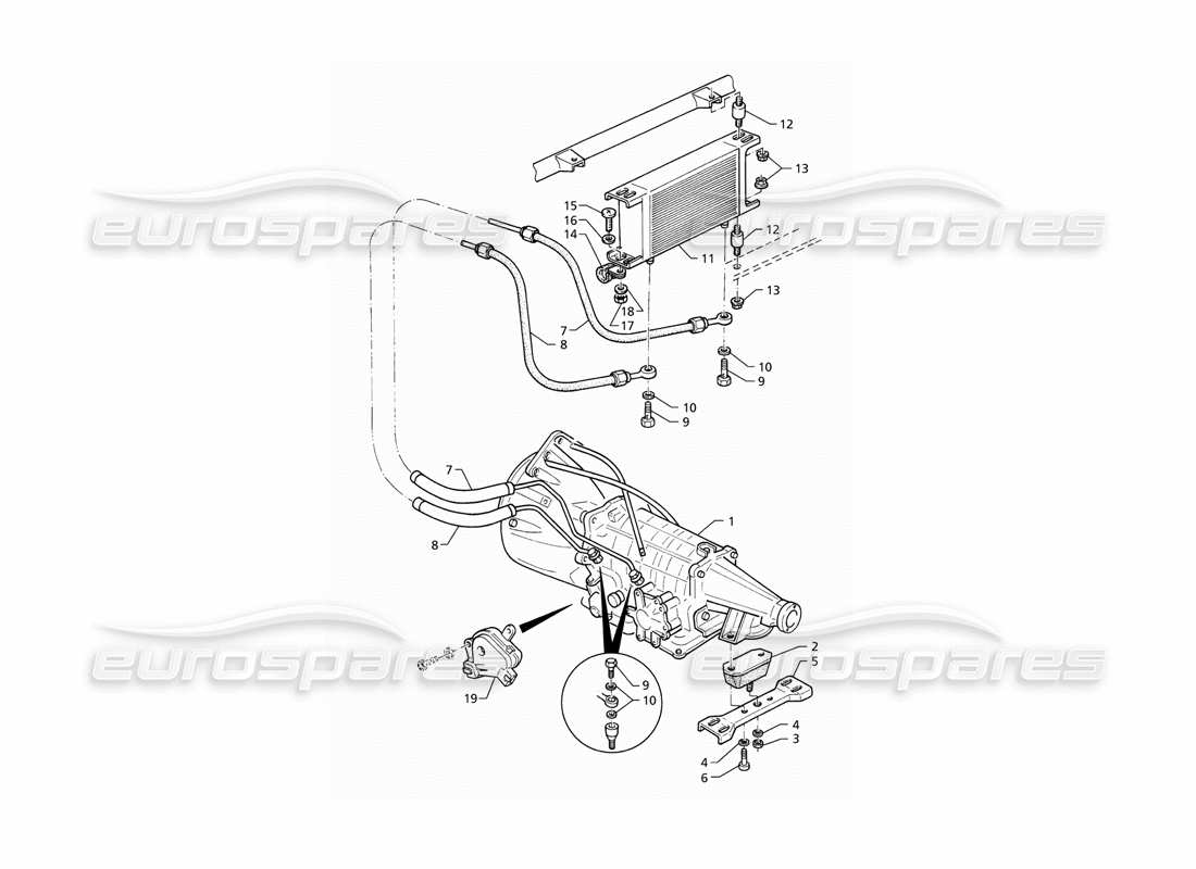 maserati qtp v8 (1998) automatikgetriebe – ölkühler teilediagramm