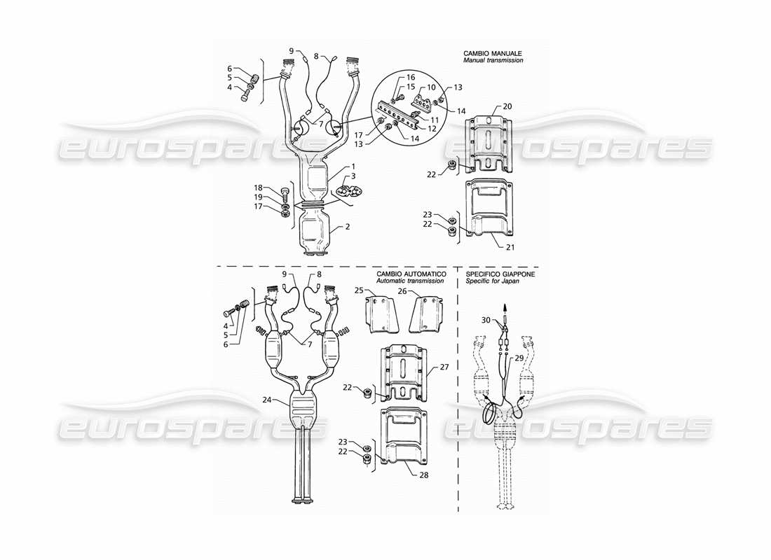 maserati qtp v8 (1998) vorderes auspuffsystem teilediagramm