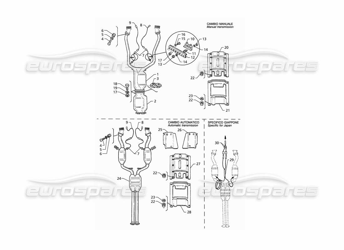 maserati qtp v8 (1998) vordere abgasanlage teilediagramm