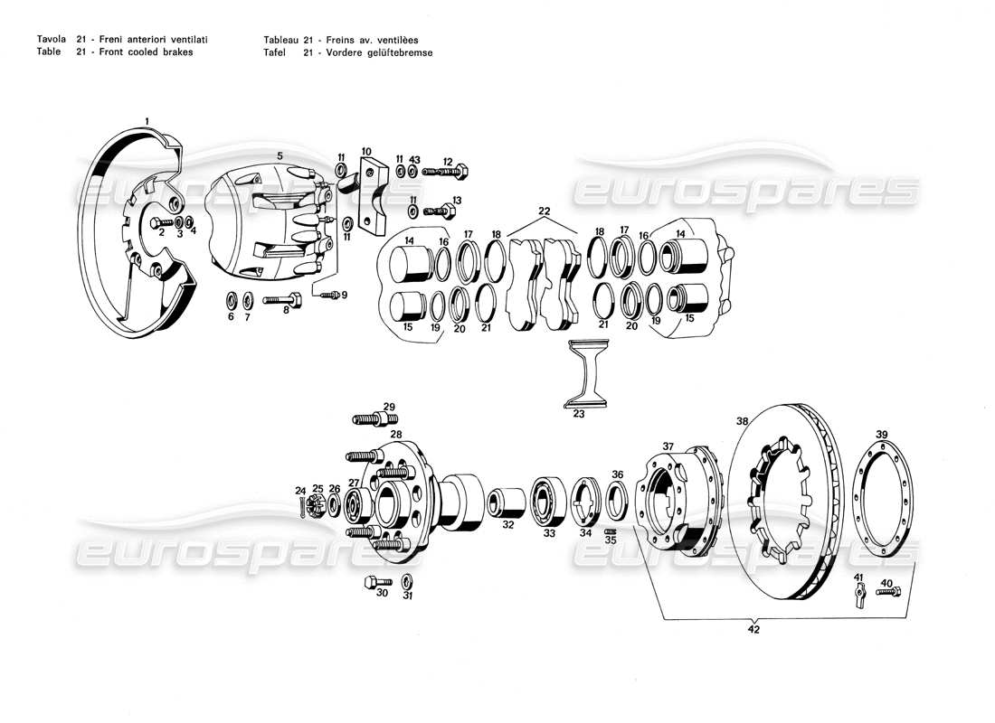maserati merak 3.0 front cooled brakes part diagram