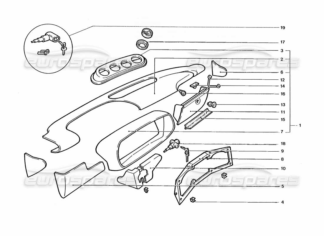 ferrari 400 gt / 400i (coachwork) teilediagramm für armaturenbrett-kombination