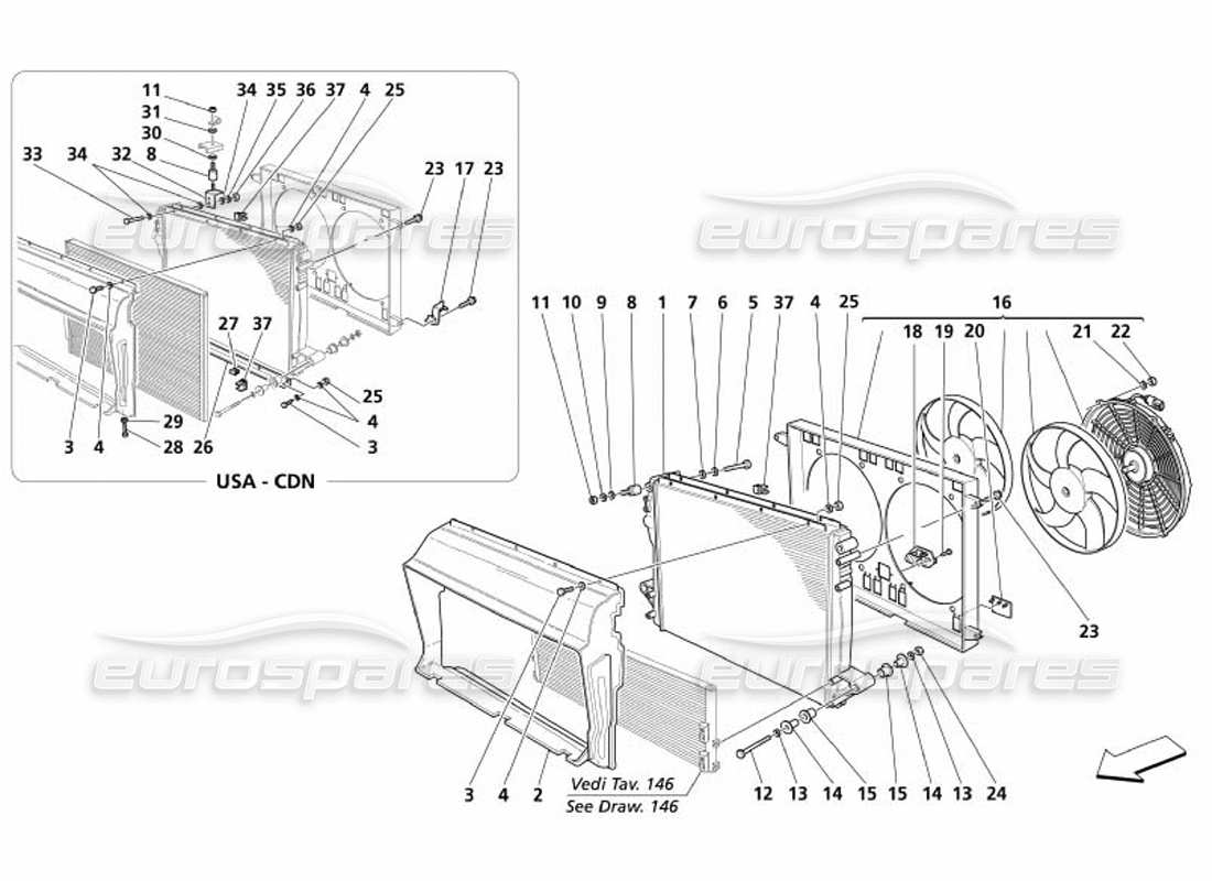 maserati 4200 spyder (2005) teilediagramm des kühlsystemkühlers