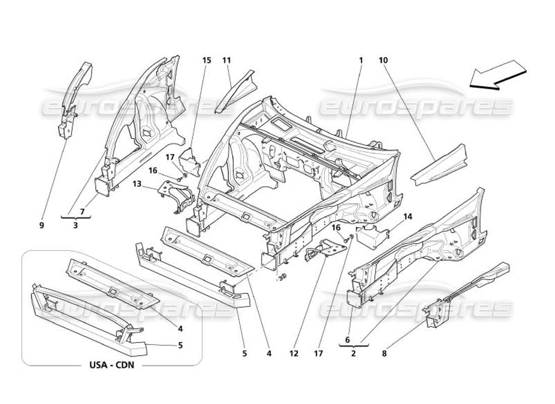 maserati 4200 spyder (2005) teilediagramm der frontstruktur