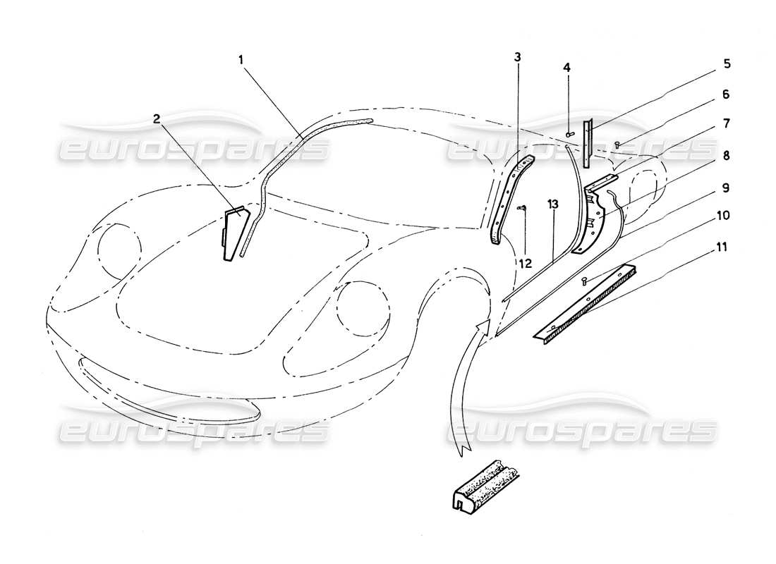 ferrari 206 gt dino (coachwork) teilediagramm für die endbearbeitungsverkleidung