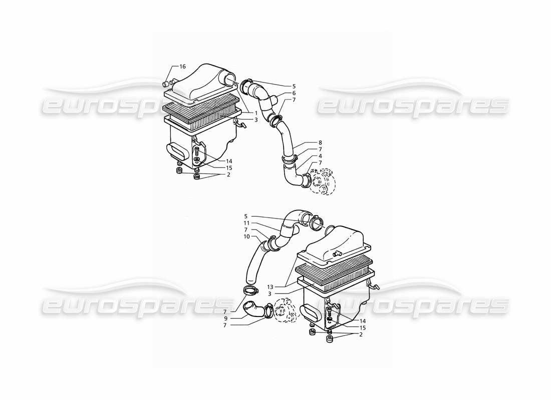 maserati qtp. 3.2 v8 (1999) teilediagramm für luftfilter und kanäle