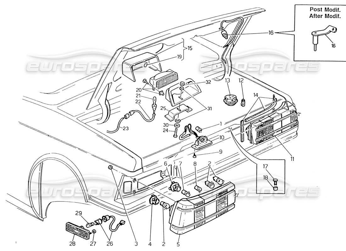 maserati 222 / 222e biturbo teilediagramm für das rücklicht