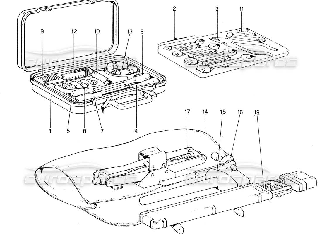 ferrari 365 gt4 2+2 (1973) werkzeugsatz teilediagramm