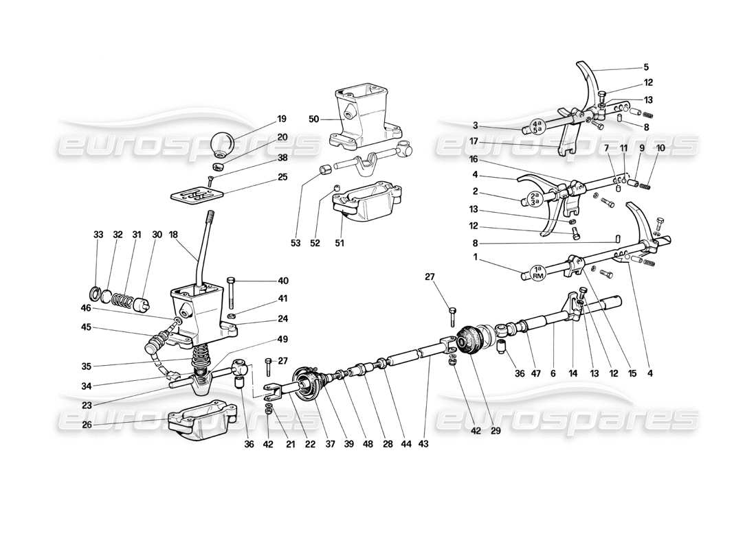 ferrari testarossa (1990) teilediagramm für getriebesteuerungen