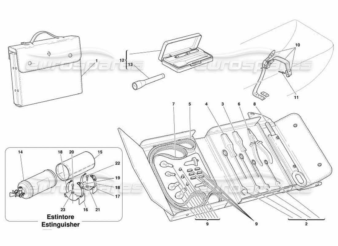 ferrari 550 barchetta teilediagramm für werkzeuge, ausrüstung und befestigungen