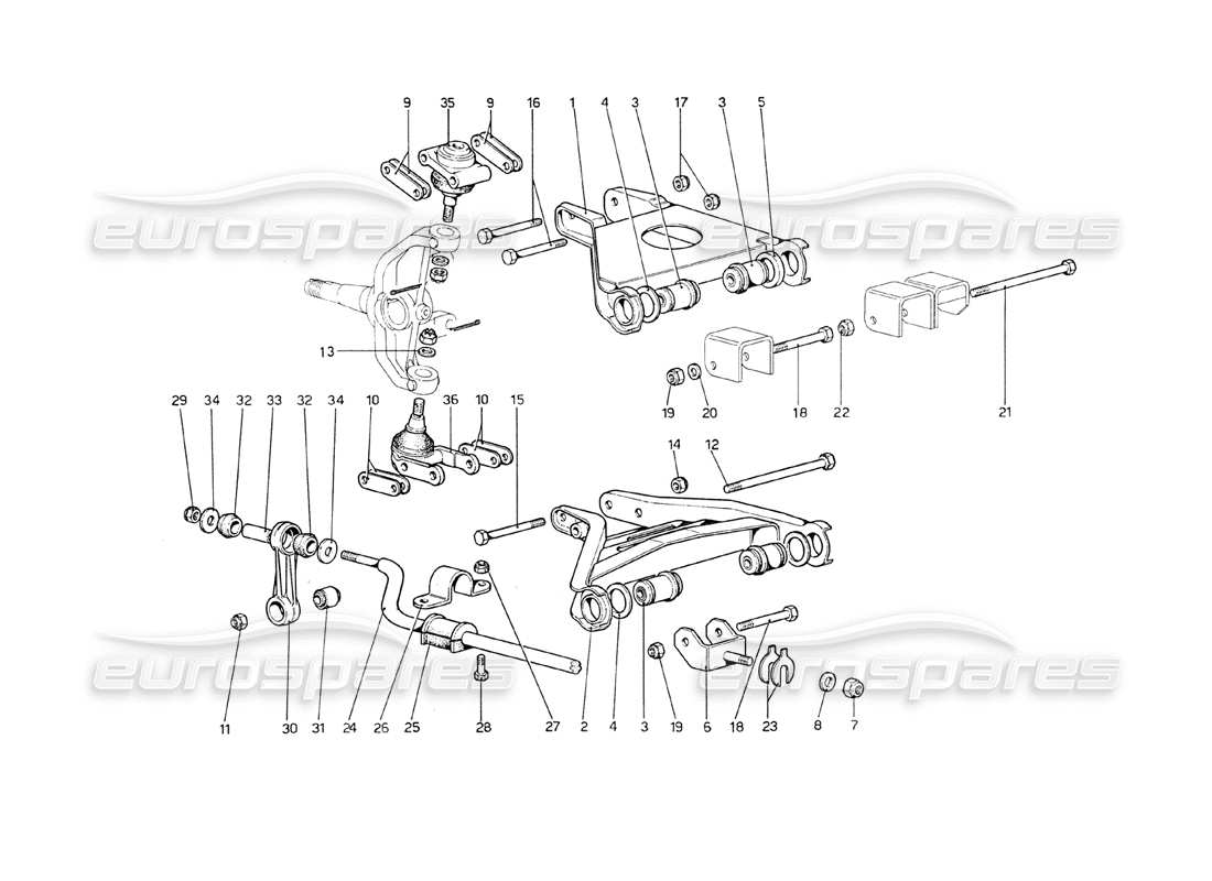 ferrari 208 gt4 dino (1975) vorderradaufhängung - querlenker-teilediagramm