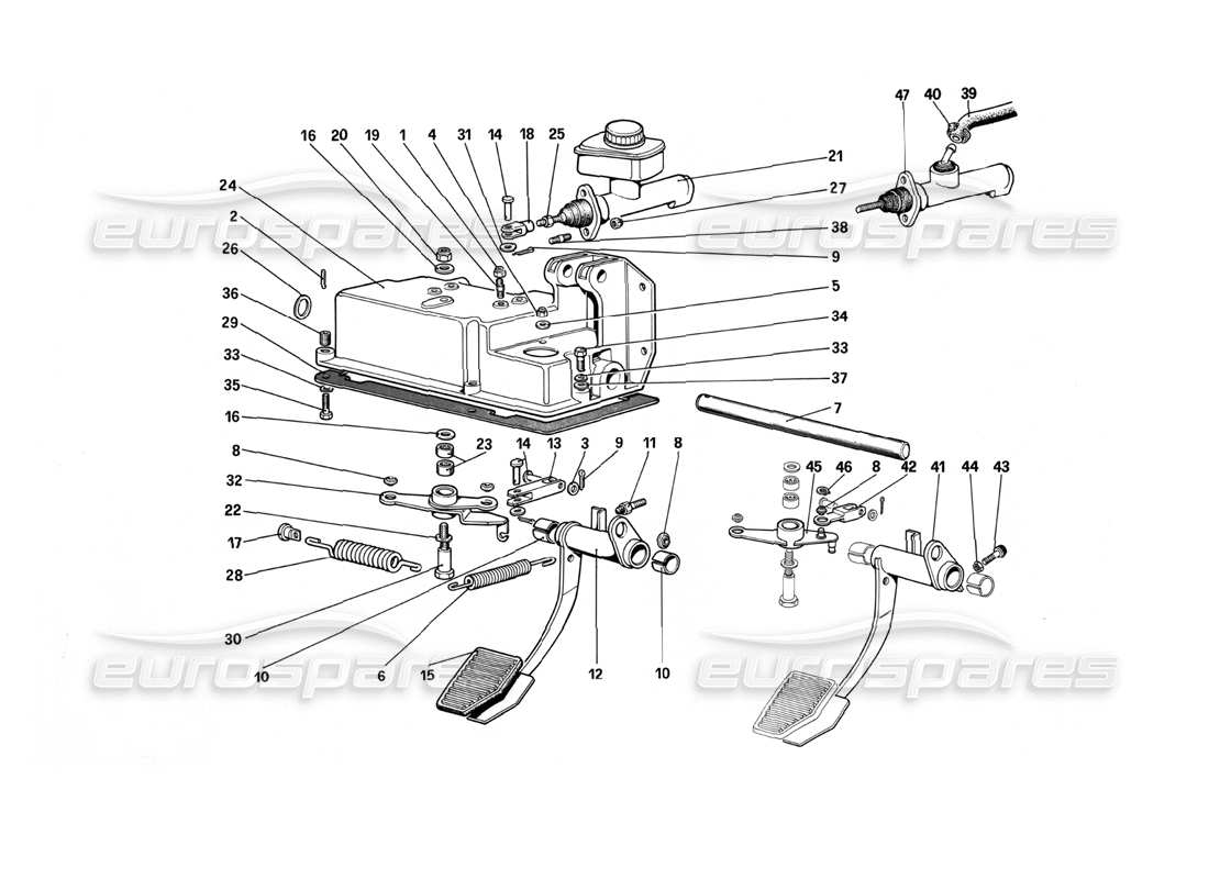 ferrari mondial 3.0 qv (1984) pedalboard - kupplungssteuerung (varianten für rhd-version) teilediagramm